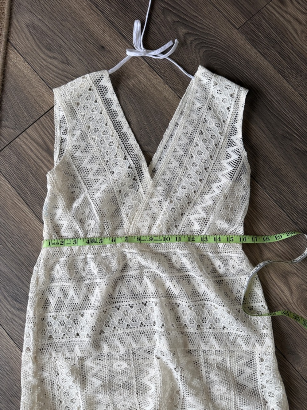 Womens White Crochet Maxi Dress - Deep V - Picture 6 of 8